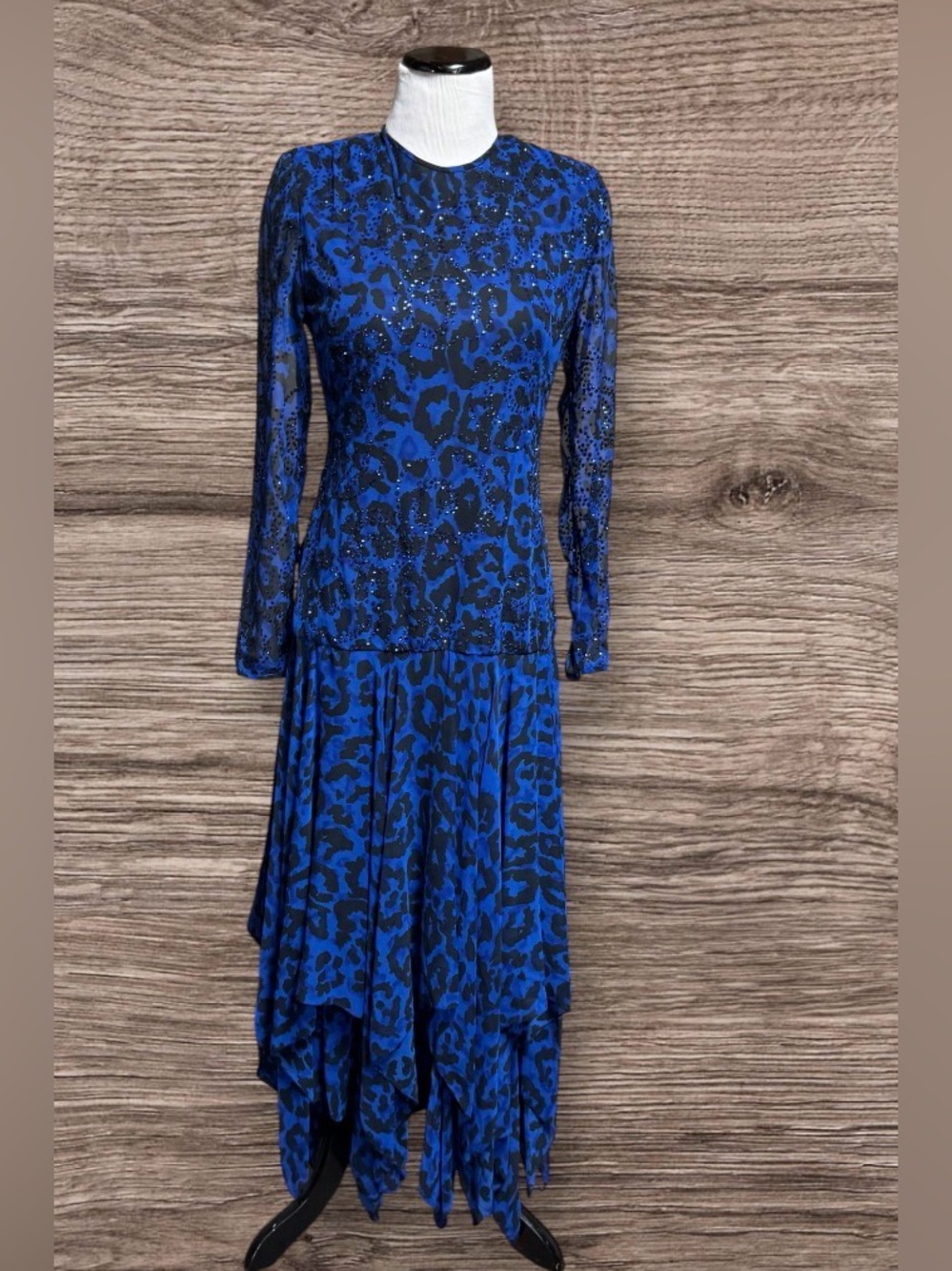 Vintage 1980’s A.J. Bari Leopard Print Sparkly Dress With Handkerchief Hem SZ M